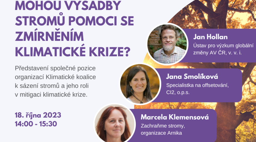Webinář 18. října 2023 představí pozici Klimatické koalice k sázení stromů ve vztahu k mitigaci změny klimatu